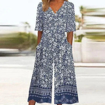 Nerina – Kombinezon w Stylu Vintage Boho z Kwiatowym Nadrukiem